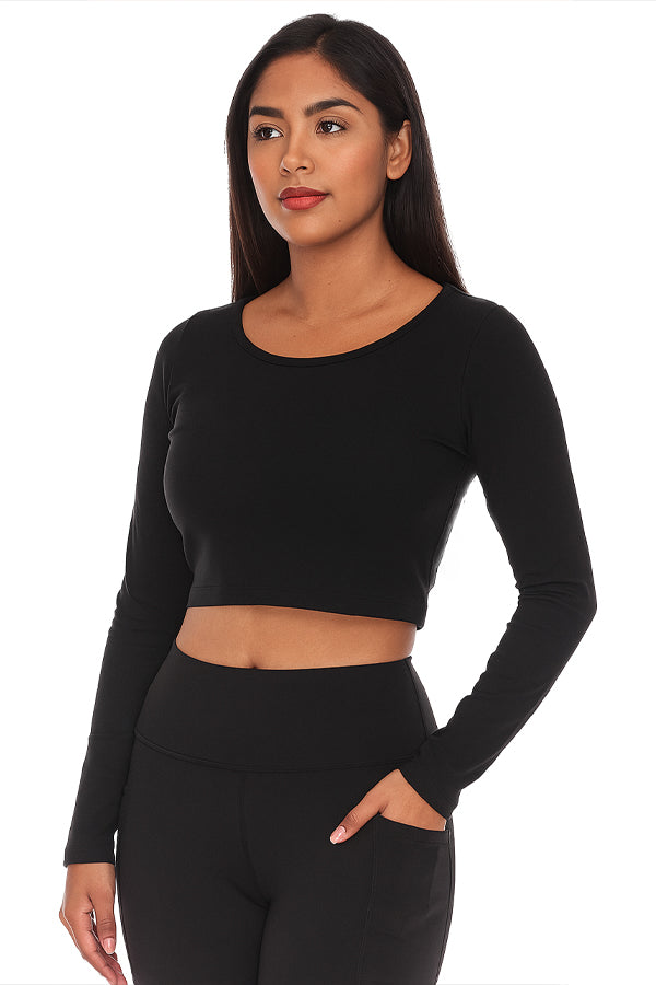 BLACK FORTUNE Long Sleeve Crop Top for Women