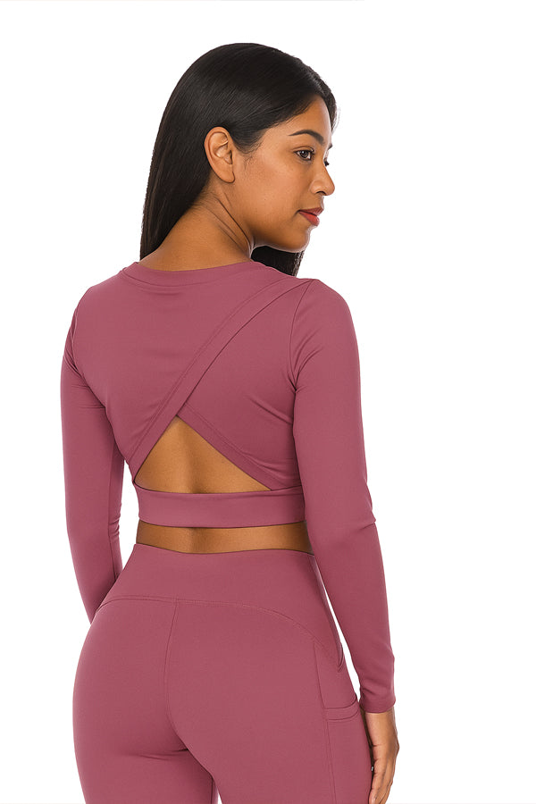 BLACK FORTUNE Long Sleeve Crop Top for Women - Fitted Cut-Out Activewear Shirt, Workout and Yoga Gym Cropped Top - Seamless Long Sleeve Crop Tops for Women