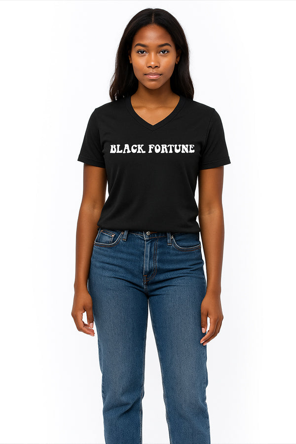 BLACK FORTUNE Women’s V-Neck T-Shirt - Soft 100% Cotton V Neck T Shirts for Women - Short Sleeve Basic Vneck Womens Tee - Casual Fitted Cotton Tshirt for Women