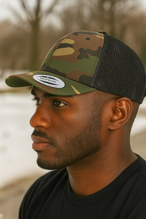 BLACK FORTUNE Foam Trucker Hat - Low Profile Cap with Mesh Back - Plain Trucker Hat for Men and Women - Adjustable Snapback Closure and Otto-Style Hats for Everyday Use