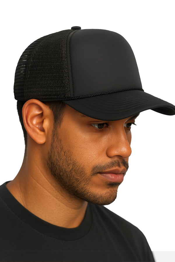 BLACK FORTUNE Foam Trucker Hat - Low Profile Cap with Mesh Back - Plain Trucker Hat for Men and Women - Adjustable Snapback Closure and Otto-Style Hats for Everyday Use