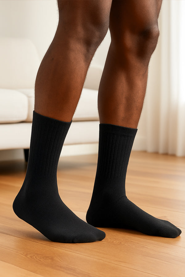 BLACK FORTUNE 12-Pair Unisex Crew Socks - Lightweight Cotton Mid Cut Socks - Breathable Black Crew Sock for Work, Gym, Summer, Daily Use - Comfortable Fit, Moisture-Wicking